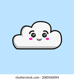 süße Cloud-Illustration, die auf blauem Hintergrund lächelt.