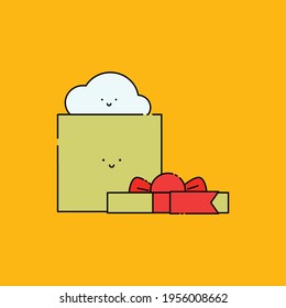 Cute cloud inside gift box Illustration. modern simple food vector icon, flat graphic symbol in trendy flat design style. wallpaper. lockscreen. pattern. frame. background. backdrop.