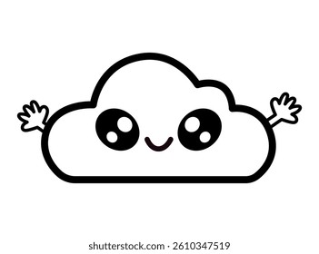Cute Cloud Isolated Vector Illustration with Smiling Face. The happy cloud character is simple and cheerful, making it perfect for children’s designs and decorations