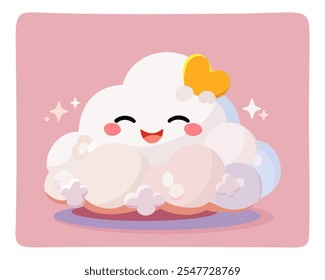 Cute cloud in kawaii style. Vector illustration on pink background.