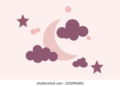 Ilustración de nubes y luna para el elemento de diseño nocturno