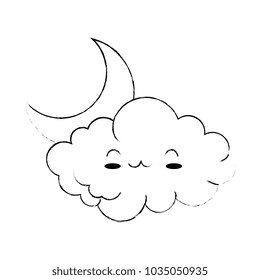 cute cloud with moon kawaii character