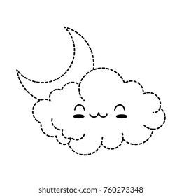 cute cloud with moon kawaii character