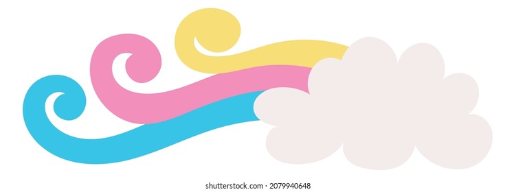Cute cloud with pastel ribbons. Fluffy dream sky decoration