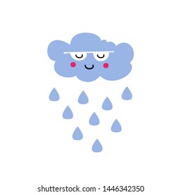 Cute Cloud with Rain Drops. Icon