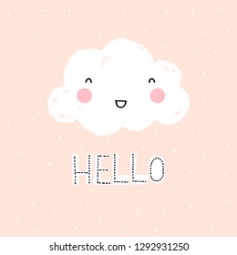 Cute cloud with rain drops. T-shirt graphics for kids vector illustration. Cute vector.