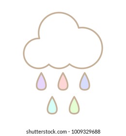 Cute cloud with rain isolated on white background in pastel.