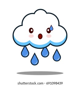 cute cloud rain kawaii face icon cartoon character Flat design Vector Illustration