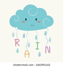 Cute cloud and rain pastel cartoon vector illustration. 