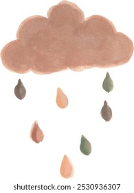 Cute cloud and rain pastel hand drawn watercolour illustration clipart