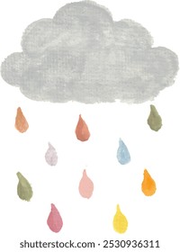 Cute cloud and rain pastel hand drawn watercolour illustration clipart