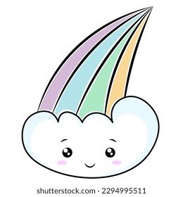 cute cloud with a rainbow in the background