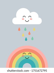 Cute cloud and rainbow illustration poster for babies