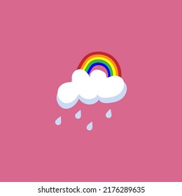 Cute cloud and rainbow vector illustration. Vector cloud with rain. Bright illustration of children's theme. Vector drawing. Pink background. Rainbow With Clouds Vector Illustration.