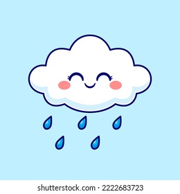 Cute Cloud Raining And Smile Cartoon Vector Icon Illustration Object Nature Icon Concept Isolated Premium Vector. Flat Cartoon Style