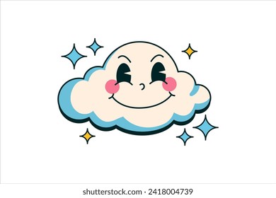 Cute Cloud Retro Sticker Design