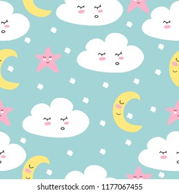 Cute. The Cloud. Seamless pattern. For print on postcard. Confession. child. Scandinavian style. 