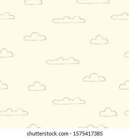 Cute Cloud seamless Pattern. Scandinavian Hand Drawn Style. Rainy Day. Dotted Background