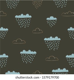 Cute Cloud seamless Pattern. Scandinavian Hand Drawn Style. Rainy Day. Dotted Background