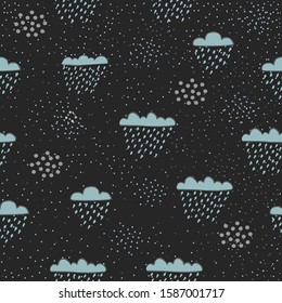 Cute Cloud seamless Pattern. Scandinavian Hand Drawn Style. Rainy Day. Dotted Background