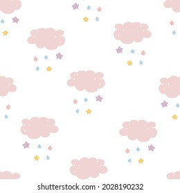Cute Cloud Seamless Pattern Vector background cute lovely white cloud and stars Hand draw style