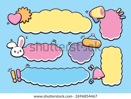 cute cloud shape text frame set with kawaii graphic element