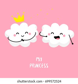 Cute Cloud Sings For Cloud Princess. Flat Style. Vector Illustration.