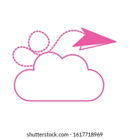 cute cloud sky with paper airplane vector illustration design