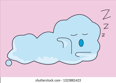 Cute Cloud Sleeping Cartoon Character Vector Illustration With Soft Purple Background.