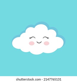 Nube suave con una sonrisa en un fondo azul aislado. Nube blanca de dibujos animados para niños ilustraciones vectoriales.