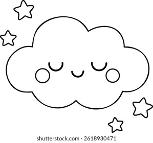 A Cute cloud with smiling face and stars surrounding it, evoking whimsical and dreamy atmosphere