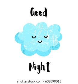 Cute cloud smiling. Good night card. Flat style. Vector illustration.