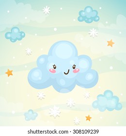 Cute cloud and snow, children's illustration, vector.