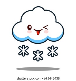 cute cloud snowflake kawaii face icon cartoon character Flat design Vector Illustration