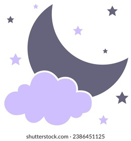 Cute cloud, star and moon vector Illustration isolated on white background.