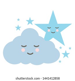 cute cloud and stars kawaii comic characters