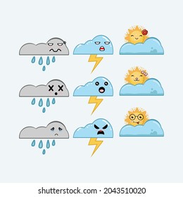 Cute Cloud and Sun Cartoon Vector Illustration, Isolated Background