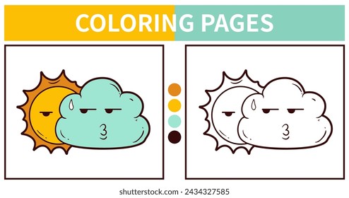 Cute cloud and sun coloring pages for kids vector illustration