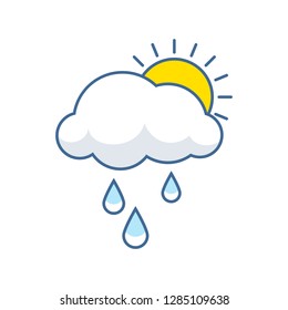 Cute cloud and sun icon with rain droplets. Sweet childlren vector illustration.