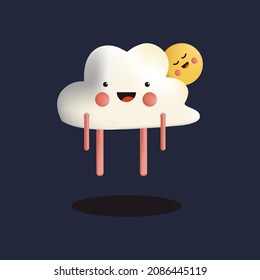 cute cloud with sun illustration with cartoon style