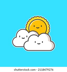 Cute cloud and sun Isolated sticker Illustration