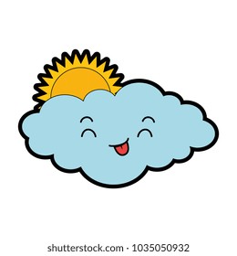 cute cloud with sun kawaii character