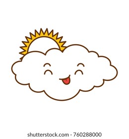 cute cloud with sun kawaii character