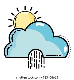 cute cloud with sun and raining natural weather