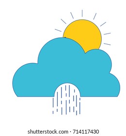 cute cloud with sun and raining natural weather