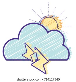 cute cloud with sun and thunder weather