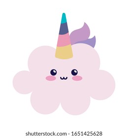 cute cloud unicorn kawaii style icon vector illustration design