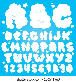 Cute cloud vector font set