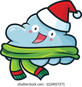 Cute cloud wearing santa's hat laughing happily