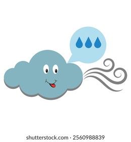 Cute cloud with wind symbol and a speech bubble with three raindrops